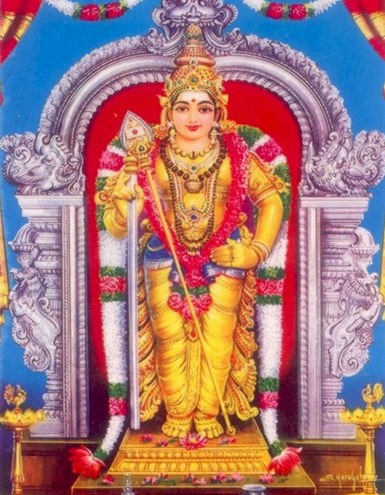 Lord Murugan with spear. He is very popular in south India.