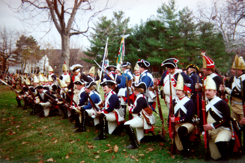The surrender at Trenton, 2002, featuring the most Hessian line troops ever seen at a reenactment.