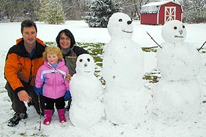 Making snowmen in the back yard