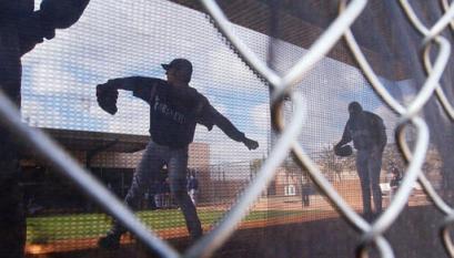 This is the Mariner fans' voyeuristic view of the Mariner pitchers in Peoria
