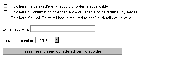User options associated with order
