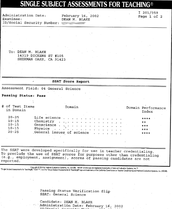 Ssat Score Sheet.pdf Teaching Subject Areas / Recommendation