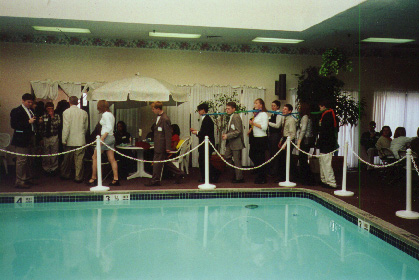 Students having fun by the pool