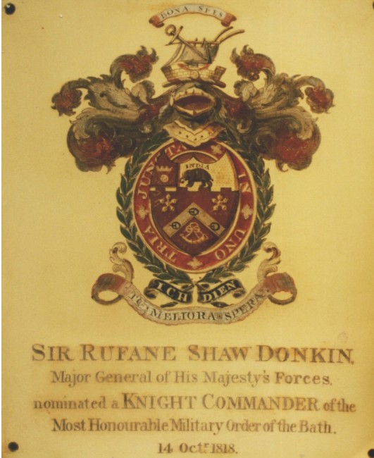 arms of Sir Rufane Donkin (the complete Bath stall plate)