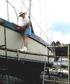 First mate also slogging away at the sanding chores