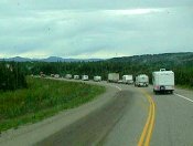 RVs and more RVs - Typical scene on the Alaska Hwy. 
just north of Dawson Creek BC