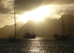 Yachts at anchor at Mindelo