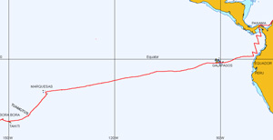 Route of Pacific Ocean crossing - eastern half