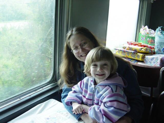 Mom and Kayla on the train