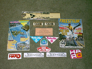 Stickers and a Rockville BMX catalogue and the No.1 FREESYTLIN'
