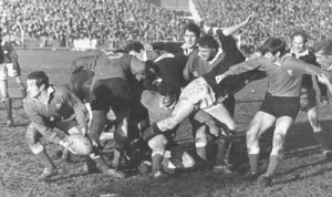 Edwards spins the ball out to his backs - Wales v Scotland 1969