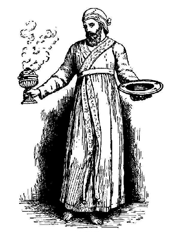 A priest with a bowl of blood and the censer