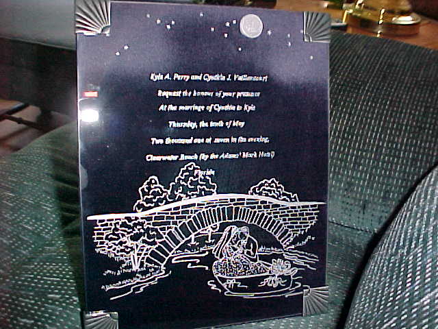 This background image was only embossed on the paper but really came to life when engraved on the glass.
