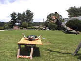 Grenade glides off the ladder for an elbow drop to Gazor.