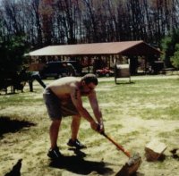 Rick chopping firewood, Beltaine 2003