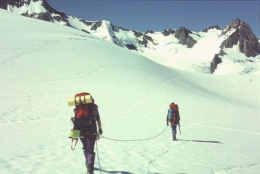 Rope-Up for traverse of Albert Glacier, Southern Alps