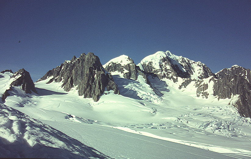 The snow capped Mt Tasman from Pioneer Hut
