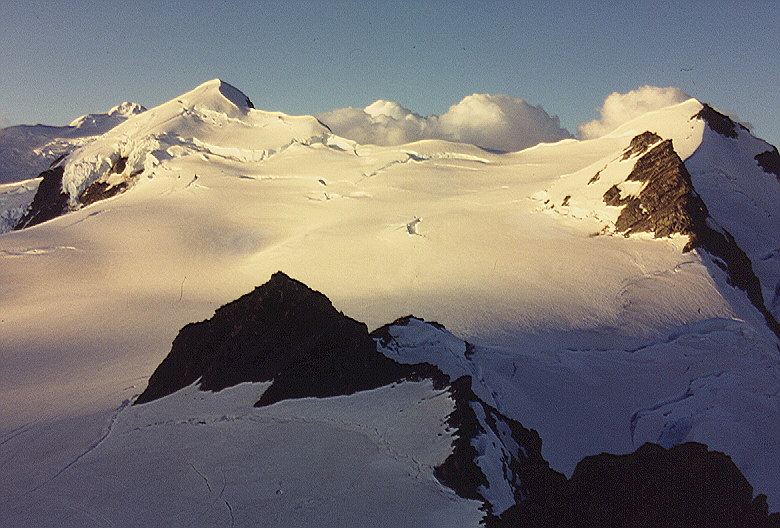 View of Hochstetter Dome and Mt Alymer from Kelman Hut