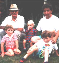 Robert Noble, son of robert and annie noble, with is son Ian and grand children Sean (Ians son)and William and Frances (Alans children) in Petes back garden at a family get to gether in 1990