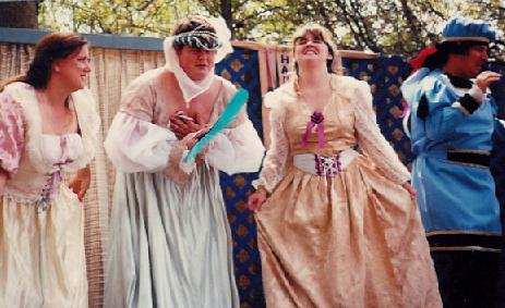 QUEEN CORNELIA AND THE CASE OF THE MISSING CORSET - Harlequin Theatre Company at the Bay Area Renaissance Festival - 1993 (left to right: Ruth, Fred, me and Kurt)