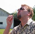 Mike blowing bubbles