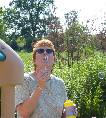 Mindy blowing bubbles