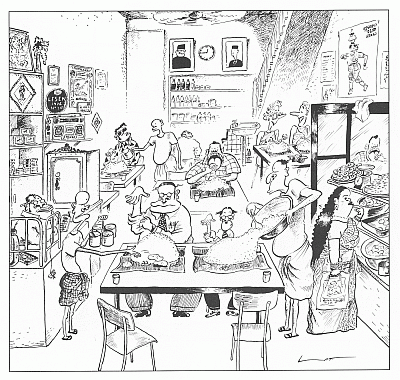 A scene from an Indian shop.