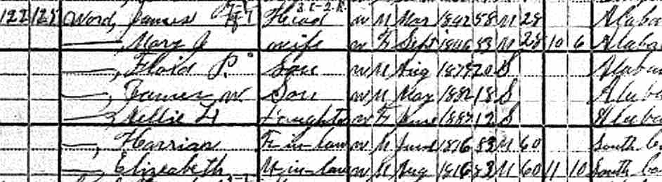 1900 Etowah Alabama ED 157 Livind with them are Washington and Elizabeth Harris