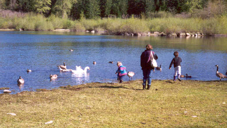 Family enjoying Rattlesnake Lake in the spring