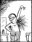 Mr. Jones tries out his son's new deodorant made from cat sweat (Bloom County, by Berke Breathed).