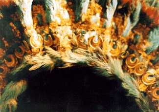 KOPILLI QUETZALLI   (Detail - Photographie der sogenannten Federkrone Montezuma 's) --->Motecuhzoma II Xocoyotzin