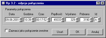 Okno edycji poczenia