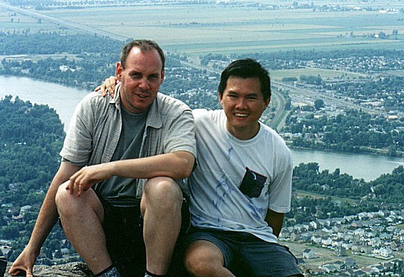 Sylvain and Yin Choy at the top of Mont Saint-Hilaire, summer 2001