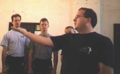 Instructor Jeff is teaching the Taiji symbol at 1998 Summer Camp in Poland