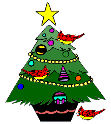cardinals in a christmas tree