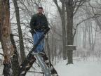 Chris on the ladder at Hoosier Hill in the middle of a blizzard