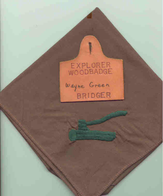 Explorer Wood Badge participant neckerchief, plus id badge
