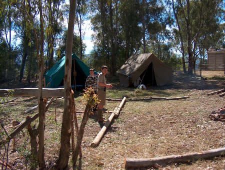 A view of Kudu Patrol's campsite under construction on Saturday morning.