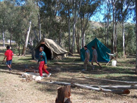 A view of Rhino Patrol's campsite under construction on Saturday morning.