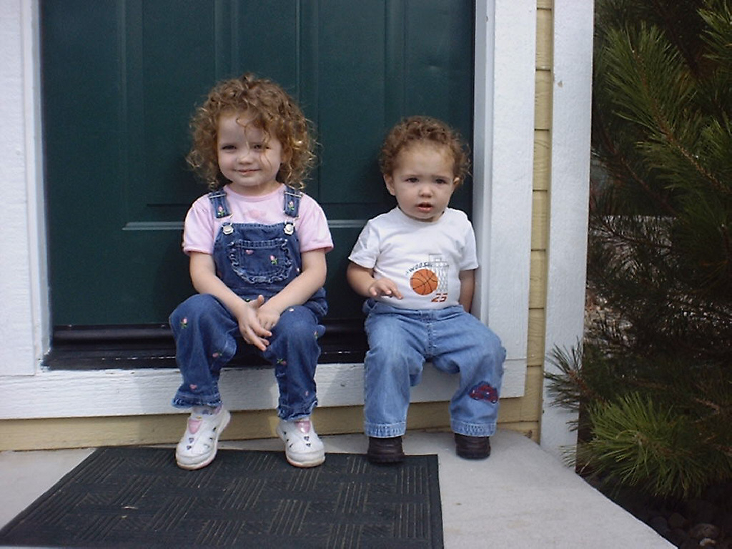 Lucy and Cole on the step at our apartment in Carson City, October 2003