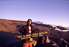 Gilman's Point, Mt Kilimanjaro @ 5895 metres ASL.  Is it my imagination or is the sign upside down - must be the altitude sickness.