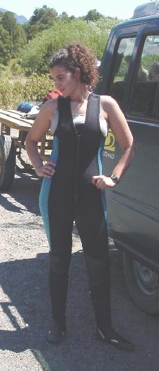 Barb models this season's Rafting Attire