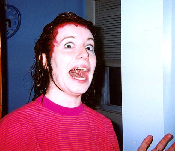 AAAAHHHH HER HEAD IS BLEEDING!!!  no, it's just hair color.
