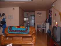 Living room, dining table, kitchen