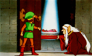 Impa shows Link the sleeping Princess Zelda