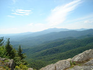 The rocky outcropping of Blowing Rock in the town of Blowing Rock, North Carolina.