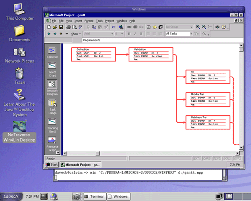 MS Project running on the Gnome desktop