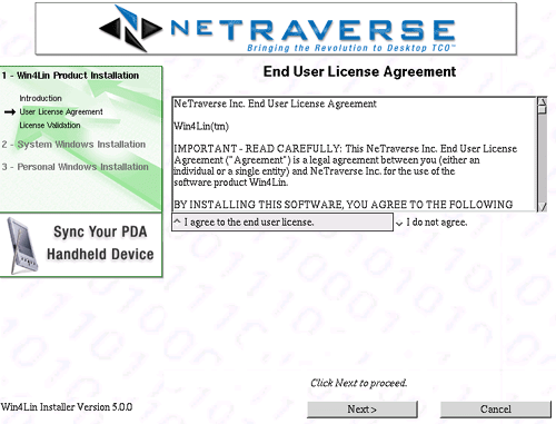 the installer screen