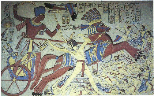 Seti I smiting Libyans; a cast from a relief at Karnak Temple (Shaw 1991)