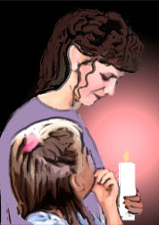 woman and child with candle
